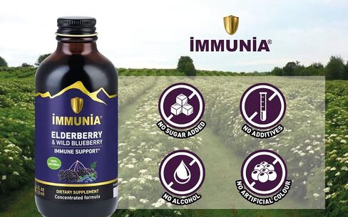 Immunia Elderberry & Wild Blueberry Concentrated. Strengthen Your Immune System Naturally. Delicious Taste. Made in Canada with Fruits from Canada. 24 Days/Bottle. (1-Pack) in Saudi Arabia