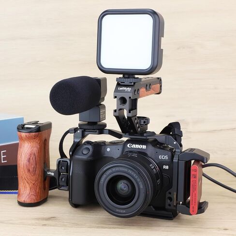 LEFTFOTO Camera Cage for Canon R8 - Camera Protection Frame Rig for EOS R8 with Arca Base,Cold Shoe,Strap Slot,1/4 3/8 in Screw Holes,Compatibility with DJI RS2 3 Stabilizer- for Vlog Video Shooting in Saudi Arabia