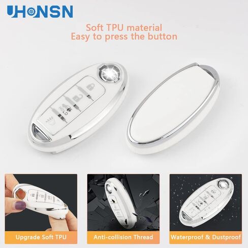 UHONSN for Nissan Key Fob Cover 4 Button Auto Start Soft TPU Smart Keyless Case Keys Protector Chain Cute Car Accessories Girly White in Saudi Arabia