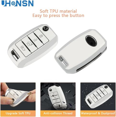 UHONSN for Nissan Key Fob Cover 4 Button Auto Start Soft TPU Smart Keyless Case Keys Protector Chain Cute Car Accessories Girly White in Saudi Arabia