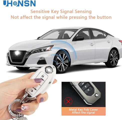 UHONSN for Nissan Key Fob Cover 4 Button Auto Start Soft TPU Smart Keyless Case Keys Protector Chain Cute Car Accessories Girly White in Saudi Arabia