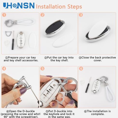 UHONSN for Nissan Key Fob Cover 4 Button Auto Start Soft TPU Smart Keyless Case Keys Protector Chain Cute Car Accessories Girly White in Saudi Arabia