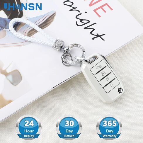 UHONSN for Nissan Key Fob Cover 4 Button Auto Start Soft TPU Smart Keyless Case Keys Protector Chain Cute Car Accessories Girly White in Saudi Arabia