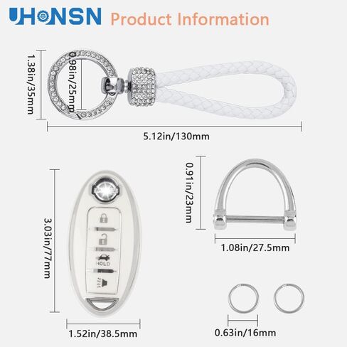 UHONSN for Nissan Key Fob Cover 4 Button Auto Start Soft TPU Smart Keyless Case Keys Protector Chain Cute Car Accessories Girly White in Saudi Arabia