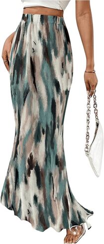 MakeMeChic Women's Allover Print High Waisted Bodycon Flare Maxi Long Skirt in Saudi Arabia
