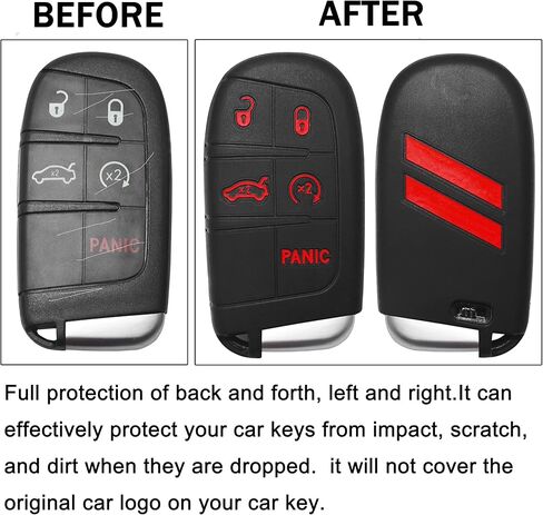 سيليكون مفتاح فوب غطاء حامي 5 أزرار صالح بدون مفتاح لملحقات دودج مفتاح قذيفة لشاحن تشالنجر دورانجو رحلة دارت (1 حزمة (ألياف الكربون الأحمر تقليم)) in Kuwait