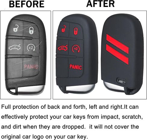 سيليكون مفتاح فوب غطاء حامي 5 أزرار صالح بدون مفتاح لملحقات دودج مفتاح قذيفة لشاحن تشالنجر دورانجو رحلة دارت (1 حزمة (ألياف الكربون الأحمر تقليم)) in Kuwait