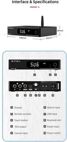 S.M.S.L SU-6 DAC ES9038Q2M XMOS DSD PCM768kHz/32Bit Bluetooth 5.0 LDAC USB Decoder (Silver) in Kuwait