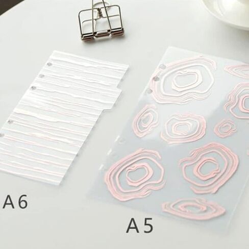 فواصل مؤشر Dreamty A5 Binder 6 حلقات من مادة PVC قابلة للإدراج وعلامة تبويب ورقة نسيج شفافة لمذكرات دفتر اليومية (ورقة، A5) in Kuwait