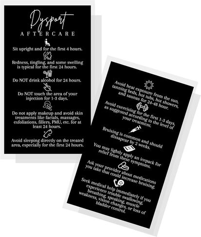 Dysport Aftercare Card | 50 pack | 2x3.5" inch Business Card | Anti-Wrinkle Injection Supplies | Black Card Design in Saudi Arabia