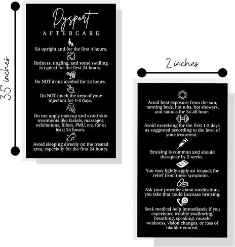 Dysport Aftercare Card | 50 pack | 2x3.5" inch Business Card | Anti-Wrinkle Injection Supplies | Black Card Design in Saudi Arabia