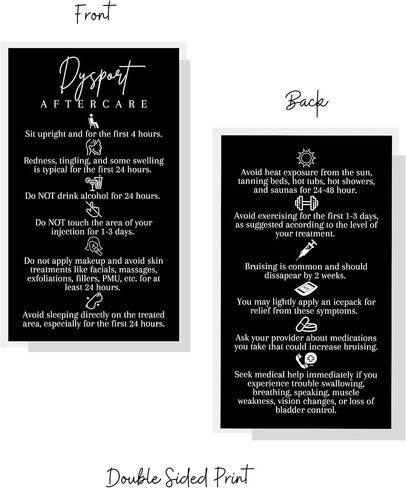 Dysport Aftercare Card | 50 pack | 2x3.5" inch Business Card | Anti-Wrinkle Injection Supplies | Black Card Design in Saudi Arabia