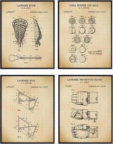 Lacrosse Patent Art Prints - Vintage Wall Art Poster Set - Chic Rustic Home Decor for Boys, Kids, Teens Room, Office, Man Cave, Dorm, Family or Game Room - Gift for Sports Fans - 8x10 Photo - Unframed in Saudi Arabia