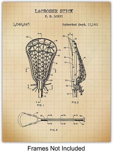 Lacrosse Patent Art Prints - Vintage Wall Art Poster Set - Chic Rustic Home Decor for Boys, Kids, Teens Room, Office, Man Cave, Dorm, Family or Game Room - Gift for Sports Fans - 8x10 Photo - Unframed in Saudi Arabia