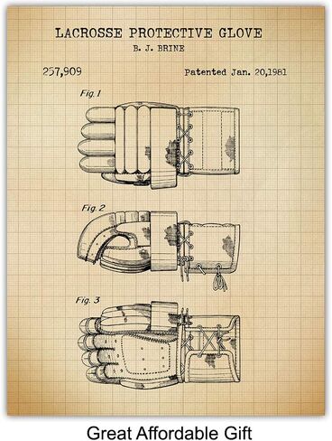 Lacrosse Patent Art Prints - Vintage Wall Art Poster Set - Chic Rustic Home Decor for Boys, Kids, Teens Room, Office, Man Cave, Dorm, Family or Game Room - Gift for Sports Fans - 8x10 Photo - Unframed in Saudi Arabia