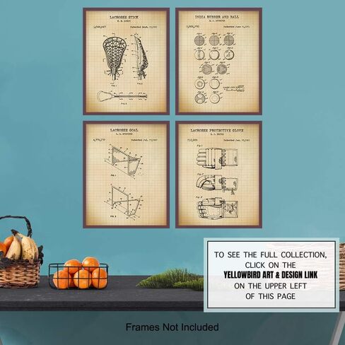 Lacrosse Patent Art Prints - Vintage Wall Art Poster Set - Chic Rustic Home Decor for Boys, Kids, Teens Room, Office, Man Cave, Dorm, Family or Game Room - Gift for Sports Fans - 8x10 Photo - Unframed in Saudi Arabia