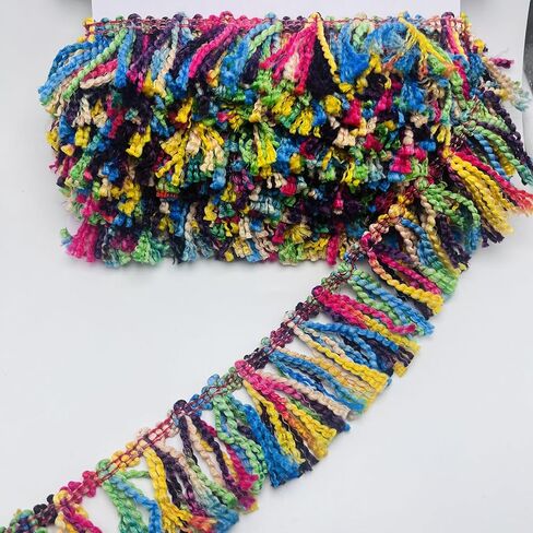 ELLA MAMA 5 ياردات بعرض 5.5 سم، زخرفة متعددة الألوان. شرابة لخياطة الملابس، والحرف اليدوية، وديكور المنزل، والفنون والحرف اليدوية. (شرابة متعددة الألوان) in Kuwait