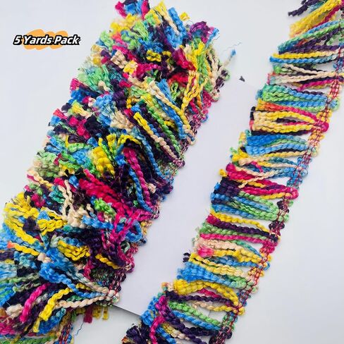 ELLA MAMA 5 ياردات بعرض 5.5 سم، زخرفة متعددة الألوان. شرابة لخياطة الملابس، والحرف اليدوية، وديكور المنزل، والفنون والحرف اليدوية. (شرابة متعددة الألوان) in Kuwait