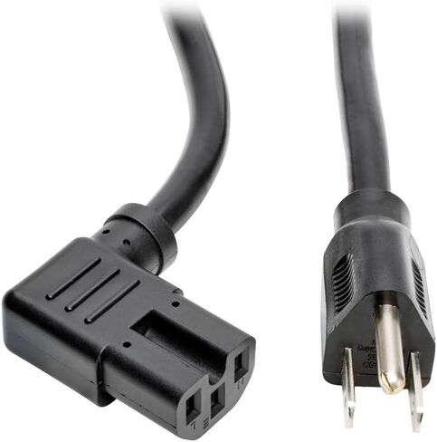 كابل سلك تمديد الطاقة عالي التحمل بطول 8 أقدام من تريب لايت 15 أمبير 14 AWG 5-15P إلى الزاوية اليمنى C15 أسود 8 بوصات (P019-008-C15RA) in Saudi Arabia