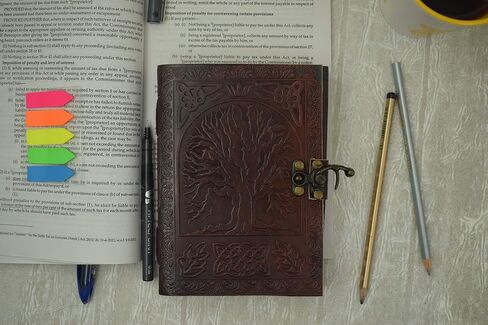 OVERDOSE Handcrafted Blue Flower Antique Leather Journal with Treasure Key Closure For Students, Office Bound Leather for men & women Sketchbook Notebook Diary - 5 x 7 inches | 12 x 17 cm | A6 in Saudi Arabia