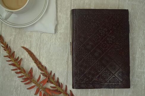 OVERDOSE Handcrafted Blue Flower Antique Leather Journal with Treasure Key Closure For Students, Office Bound Leather for men & women Sketchbook Notebook Diary - 5 x 7 inches | 12 x 17 cm | A6 in Saudi Arabia