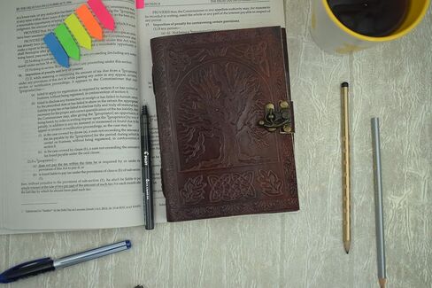 OVERDOSE Handcrafted Blue Flower Antique Leather Journal with Treasure Key Closure For Students, Office Bound Leather for men & women Sketchbook Notebook Diary - 5 x 7 inches | 12 x 17 cm | A6 in Saudi Arabia