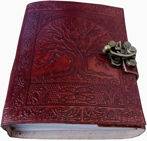 OVERDOSE Handcrafted Blue Flower Antique Leather Journal with Treasure Key Closure For Students, Office Bound Leather for men & women Sketchbook Notebook Diary - 5 x 7 inches | 12 x 17 cm | A6 in Saudi Arabia