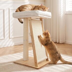 27.5" 3-in-1 Natural Pine Wood Cat Scratching Post for Small Medium Cats in Kuwait