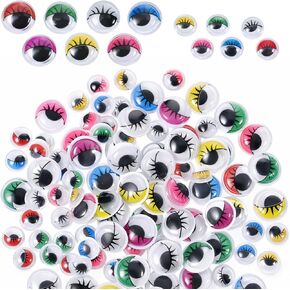 100 Pcs Round Wiggly Eyes for Crafts, Self Adhesive Googly Eyes with Eyelashes 10mm and 15mm Assorted Colors Plastic Eye for Crafts Scrapbooking Decoration in Kuwait