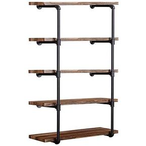 Industrial Wall Mount Iron Pipe Shelf Shelves Shelving Bracket Vintage Retro Black DIY Open Bookshelf DIY Storage offcie Room Kitchen Shelves (2Pcs,52" Tall,12" deep) in Saudi Arabia