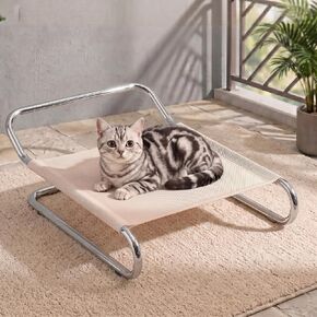 Elevated Cat Bed for Indoor Cats, Raised Pet Cot with Breathable Mesh, Comfortable Cat Hammock Bed for Small Dogs, Durable Metal Frame, 1 Pack, White in Kuwait