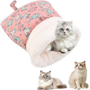 Cat Sleeping Bag for Indoor Cats, Comfortable Warm Semi-Enclosed Cat Winter Sleeping Bag Pet Bed with Cave for Cats 6-8kg (Pink) in Kuwait