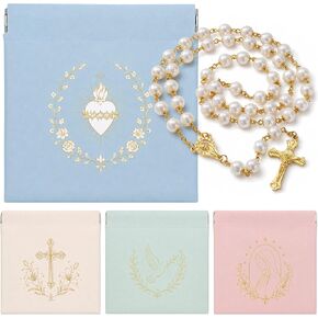 4 Pack Rosary Pouches, Squeeze Top PU Leather Prayer Bead Cases with Gold Religious Imprints, Small Rosary Bags for Catholic Prayer Beads, Chaplets, Jewelry, Assorted Colors in Kuwait