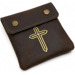 Genuine Leather Rosary Pouch – Compact Prayer Beads Case with Double Snap Closure 3.5" x 3.5" – Small Leather Holder for Religious Items & Keepsakes (Rosary not included), Brown in Kuwait