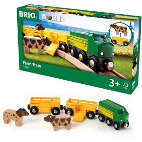 BRIO World Farm Train Set - 5-Piece FSC-Certified Accessories - Works with All Wooden Railway Sets - Includes Engine, Horse, Cow & Livestock Cars - Fun Play for Kids Ages 3 & Up in Kuwait