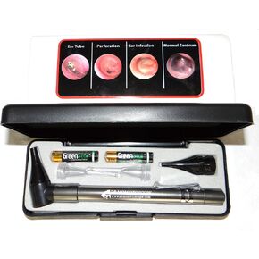 Third Generation Dr Mom Slimline Stainless LED Pocket Otoscope with Soft White Natural Hue Light Spectrum in Hard Travel Case Includes Lighted Ear Wax curettes in Kuwait