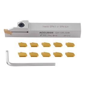 حامل أدوات القطع من Accusize، 5/8 بوصة × 5/8 بوصة، 10 × إدراجات GTN-3 | حامل قطع الحز القابل للفهرسة للخدمة الشاقة، مطلي بالنيكل، مع إدراجات كربيد مطلية بالقصدير، 2415-5028INS in Kuwait