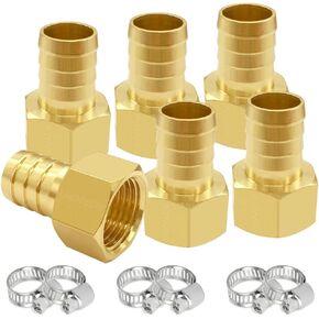 6PCS Brass Hose Barb Fittings 1/2" NPT Female to 3/8" Barb Adapter Connector Include 6 Stainless Steel Clamps for Water/Oil/Gas in Saudi Arabia