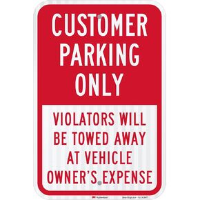 SmartSign 18 x 12 inch “Customer Parking Only - Violators Towed" Metal Sign, 63 mil Aluminum, 3M Laminated High-Intensity Grade Reflective Material, Red and White in Saudi Arabia