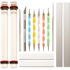 14 Pcs Polymer Clay Tools Acrylic Roller Clay Rolling Pins for Baking with Thickness Rings, Tissue Blade, Slicer Knife, Dotting Tools, Sculpting Earring and Jewelry Making Kit for Modeling and Shaping in Kuwait