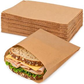 WAYDA 100PCS Sandwich Bags Kraft Paper Bakery Bags Unbleached Paper Pastry Bags for Sandwiches, Hamburger, Bagel, Toast, Snacks, Treats and Party Favors in Kuwait