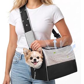 BONTHEE Dog Sling Carrier for Small Dogs 6-10 lbs Adjustable Shoulder-Black in Kuwait