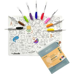 HeyDoodle Classic Doodle Mat – Reusable Silicone Coloring Mat for Toddlers and Kids – Educational Fractions Activity Pad with 9 Markers – Mess-Free Travel Toy – Ages 3-7 (Into the Wild) in Kuwait
