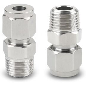 Yoebor Stainless Steel 304 Compression Tube Fitting Straight Adapter Connector with Double Ferrules 5/16" OD x 1/4" NPT Male,Pack of 2 in Saudi Arabia