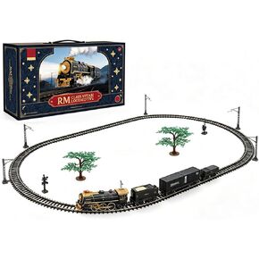 Electric RC Steam Train Set, Vintage Locomotive Model Train with Lights, Sound & Water Smoke Effect, Carriages and Long Railway Track, Forward & Reverse Running, Gift for Adults Lovers in Kuwait