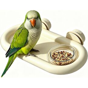 Bird Feeding Platform,bird feeder for cage,Parrot Rest Station with Food Bowl, Parrot Cage Perch,bird perches for Cages,Platform with Feeding Bowl for Parakeets and Small Birds cage Accessories(White) in Kuwait