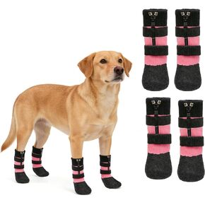 Anti Slip Dog Socks Boots with Zipper,Waterproof Dog Shoes to Prevent Licking Paws,Winter Snow Rain Days/Hot Pavement Protection for Small Medium Large Senior Dogs Black L in Kuwait