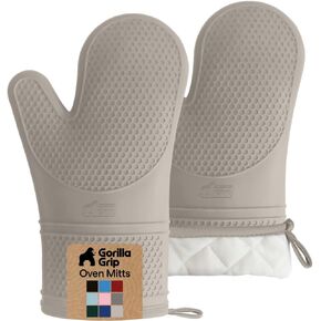 Gorilla Grip Heat and Slip Resistant Silicone Oven Mitts Set, Soft Cotton Lining, Waterproof, BPA-Free, Long Flexible Thick Gloves for Cooking, Kitchen Mitt Potholders, 12.5 in, Almond in Saudi Arabia