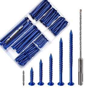 Wensilon(105 PCS) 3/16" Concrete Screw Anchor Kit Blue/Black/White Flat Head for Anchoring to Masonry, Block or Brick Stucco in Saudi Arabia