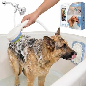Dog Shower Sprayer Kit with Deodorizing Shower Steamers, Universal Pet Bathing Tool for Indoor & Outdoor Use with Silicone Massage Brush, 8.2ft Extra-Long Hose, Brass Diverter & Lick Mat in Saudi Arabia